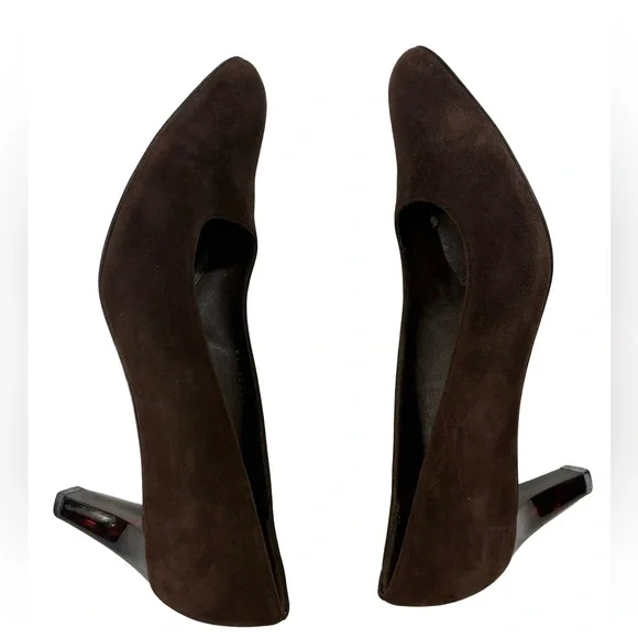 SALVATORE FERRAGAMO Brown Suede Pumps Sz 11.5C Tortoise Heel - Picture 5 of 10